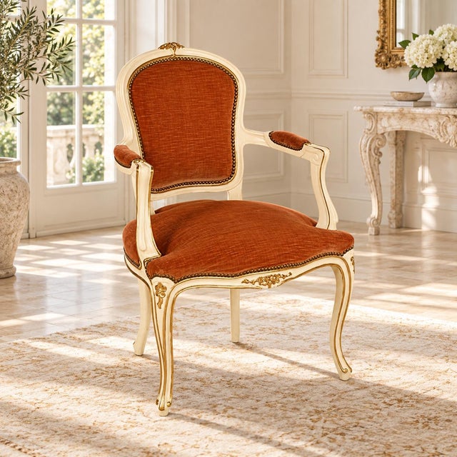 Ivory 20th Century Louis XV Venetian Ivory Lacquered and Gilt Armchair from Testolini & Salviati, Italy, 1930s For Sale - Image 8 of 11