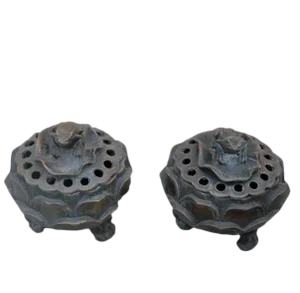 1960s Incense Burners With Carved Frog Lids - a Pair