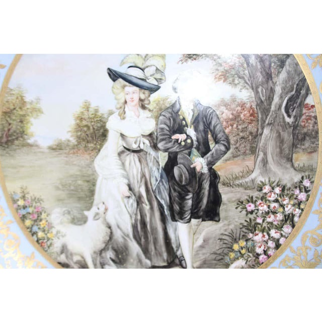 Ceramic Large 20th Century Viennese Charger Plate or Wall Plaque in Porcelain Depicting Lady and Gentleman For Sale - Image 7 of 10