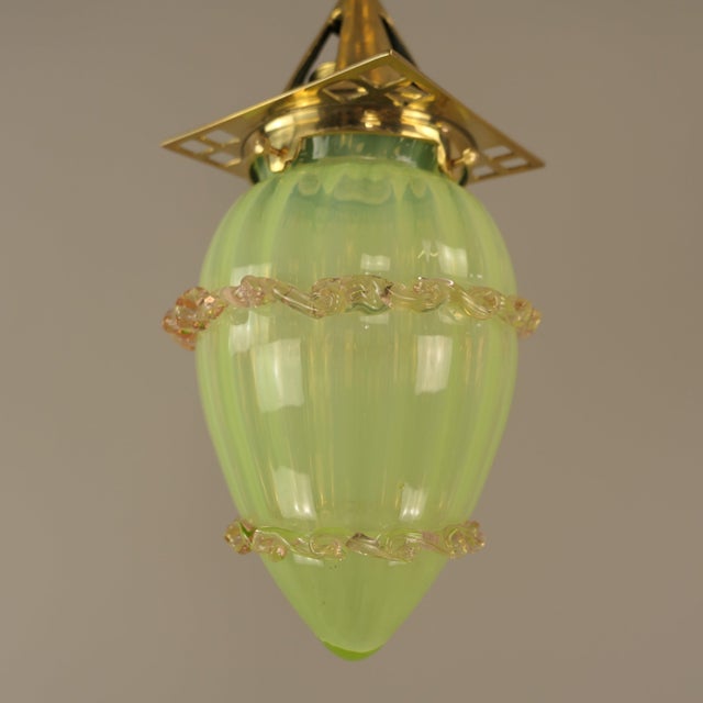 Art Nouveau Viennese Pendant Lamp with Uranium Vaseline Glass Shade, Austria, 1920s For Sale - Image 6 of 9
