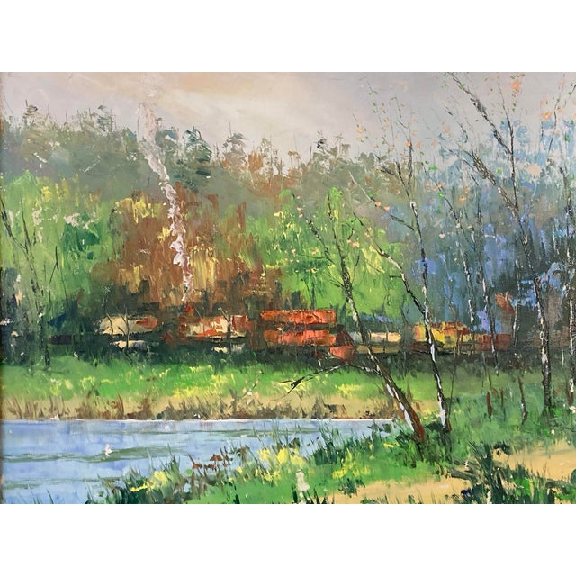 Furukawa’s lively, colorful painting features vibrant, fresh greens, blues, yellows, ochres and warm oranges. Presented in...