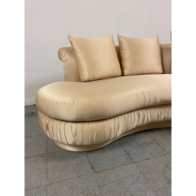 Beautiful Silk Polka Dot Gold / Peach Silk Vintage Postmodern kidney sofa in the style of Adrian Pearsall for Comfort...