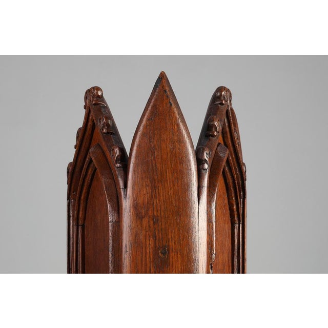 19th Century Neo-Gothic Oak Umbrella Stand with Sculptural Carving, France For Sale - Image 5 of 12