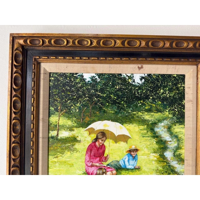 1980s Vintage Karin “Picnic” Impressionist Oil on Canvas Painting – Framed For Sale - Image 5 of 12
