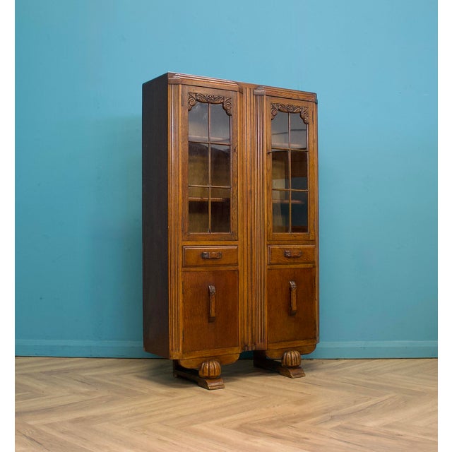 Art Deco Display Cabinet in Glazed Oak, 1930s For Sale - Image 3 of 11