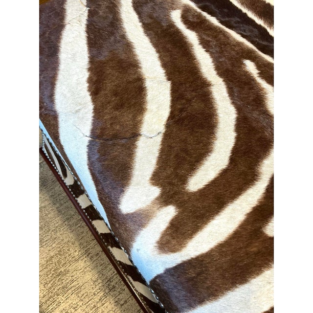 White Vintage Boho Zebra Skin Ottomans - A Pair For Sale - Image 8 of 11