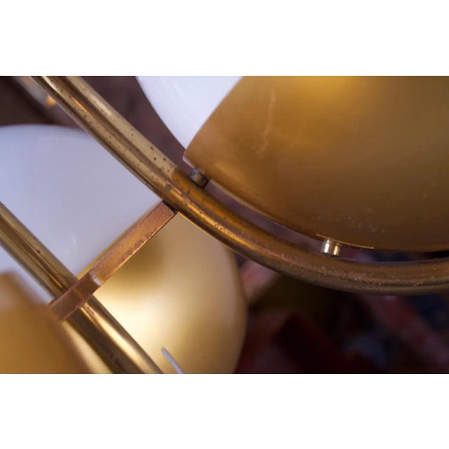 1970s Large Italian Modern Brass and Milk Glass Chandelier by Lamperti For Sale - Image 5 of 12
