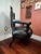 Late 19th Century Dramatic Antique Gothic Revival Throne Chair in Black Leather and Velvet in the Style of John Jelliff For Sale - Image 5 of 10
