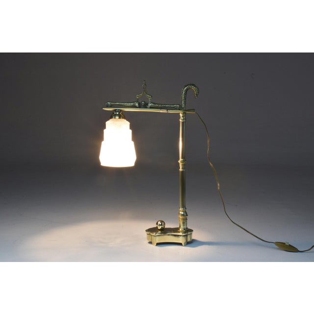 French Art Deco Engraved Brass Lamp, 1930's For Sale - Image 10 of 10