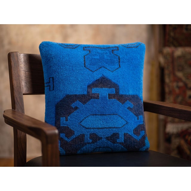 Navy Blue Tribal Totem Rug Cushion Cover For Sale - Image 8 of 11