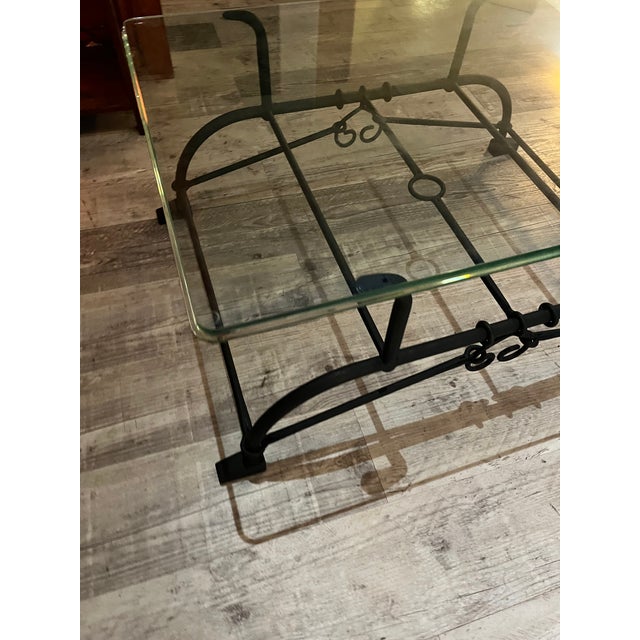 Brutalist Etruscan Style Wrought Iron Coffee Table With 3/4" Ogee Glass For Sale - Image 4 of 5