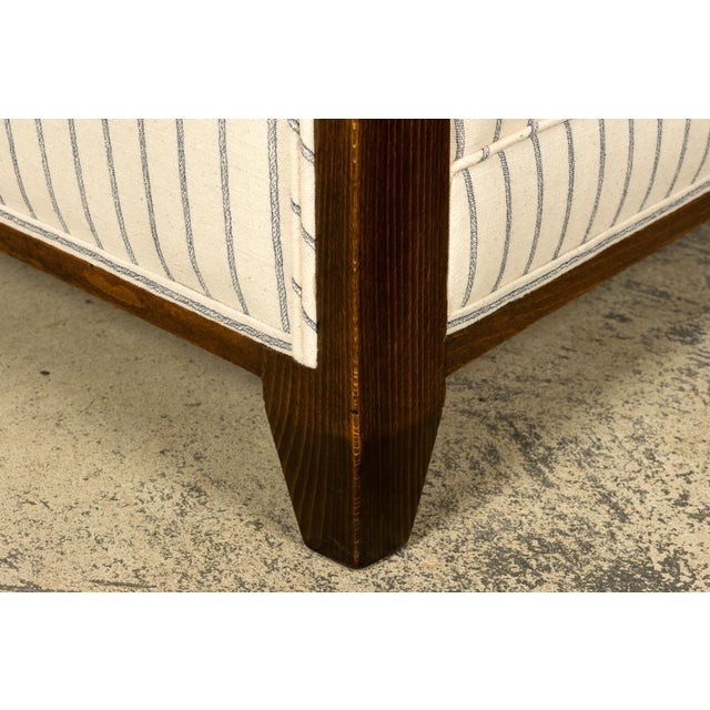 Pair of 1930s French Art Deco Oak Lounge Chairs in Blue Striped Fabric For Sale - Image 9 of 17