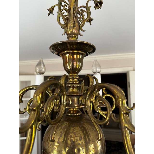 Vintage 1920s Six Arm Brass Chandelier With Dolphins For Sale - Image 9 of 9