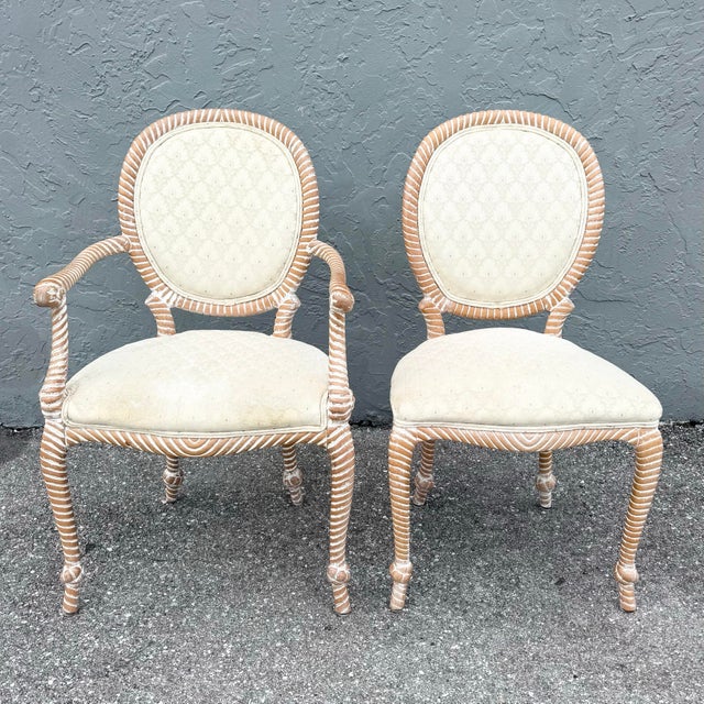 Late 20th Century Vintage French Provincial Carved Rope Dining Chairs - Set of 4 For Sale - Image 5 of 9