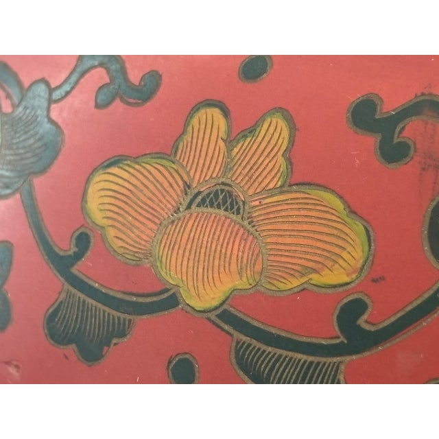 Mid 20th Century Red Painted Wood Garden Stool For Sale - Image 12 of 18