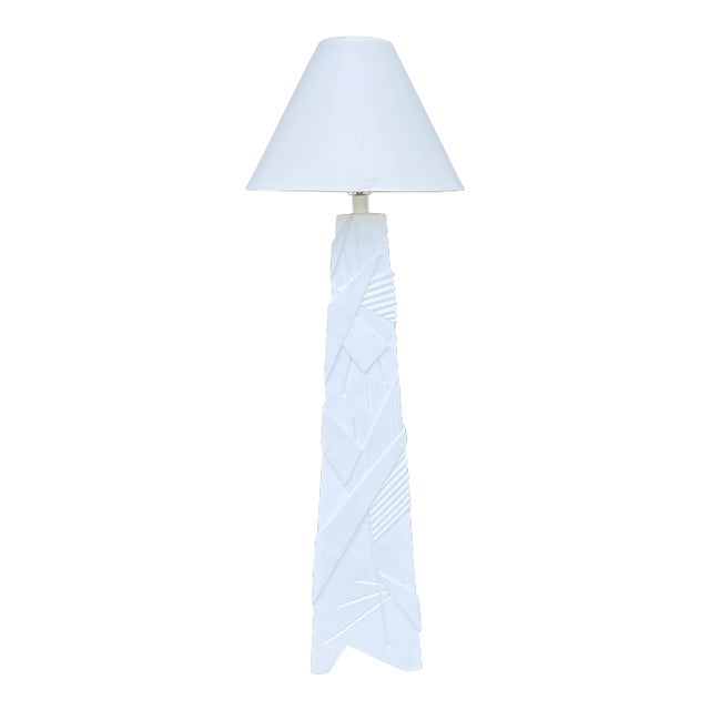 1980's Postmodern Plaster Floor Lamp in a Gesso Finish/Signed For Sale