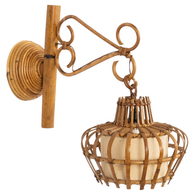 Mid-Century Modern Rattan and Bamboo Sconce Lantern, Italy, 1960s For Sale - Image 11 of 11