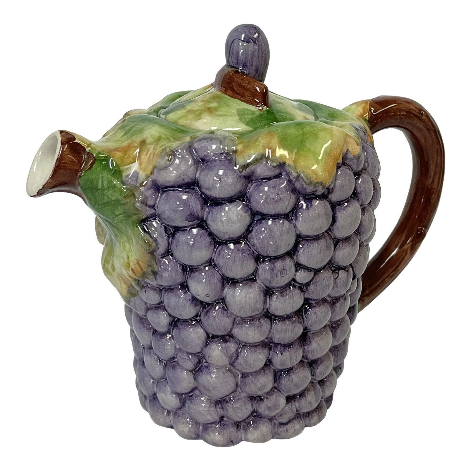 Vintage Hand Painted Majolica Grape Motif Lidded Tea Pot Made in ...
