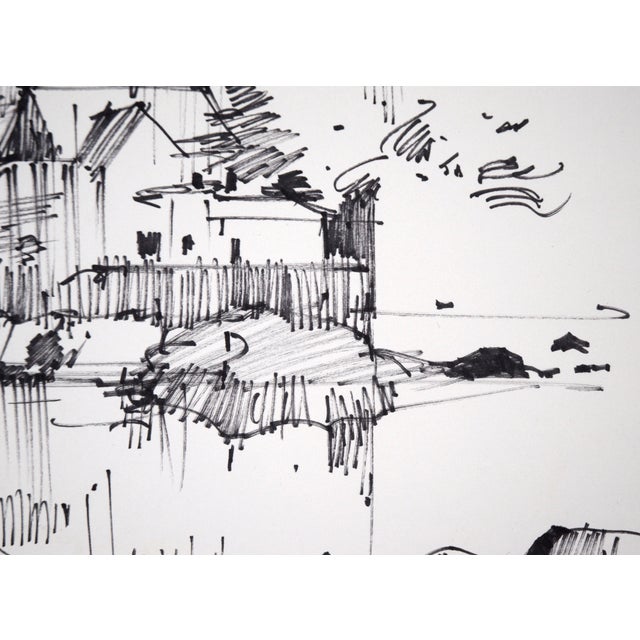 Late 20th Century House Across the Lake - Line Drawing Landscape in Ink on Paper by Laurence Sisson For Sale - Image 5 of 6
