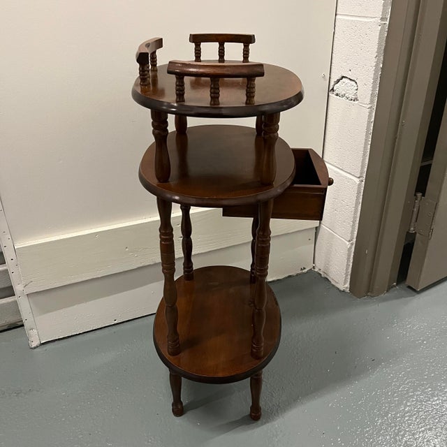 1980s Bombay Style 3Tier Dark Wood Accent Table With Storage Drawer Chairish