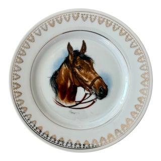 1950's English Horse Head Gold Trimmed Decorative Plate For Sale