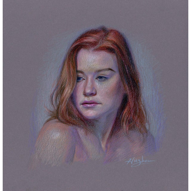 Red by Primary Hughes | Ink wash-gouache and white pencil Portrait of a woman with red hair For Sale