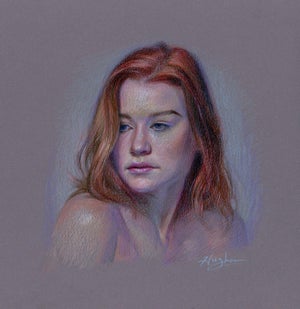 Red by Primary Hughes | Ink wash-gouache and white pencil Portrait of a woman with red hair