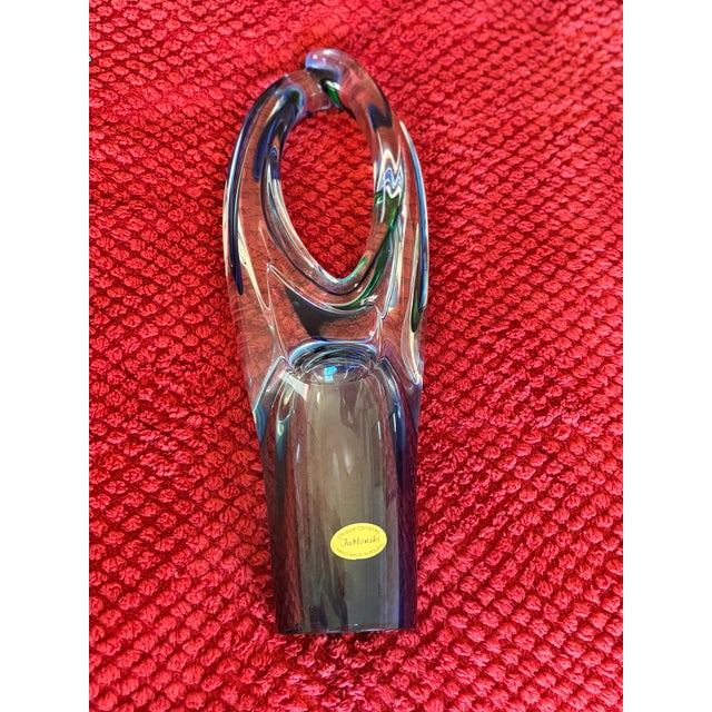 Late 20th Century Signed A. Tablonski Polish Art Glass Sculpture -- 18" Blue Green Crystal Modernist Vase For Sale In New York - Image 6 of 13