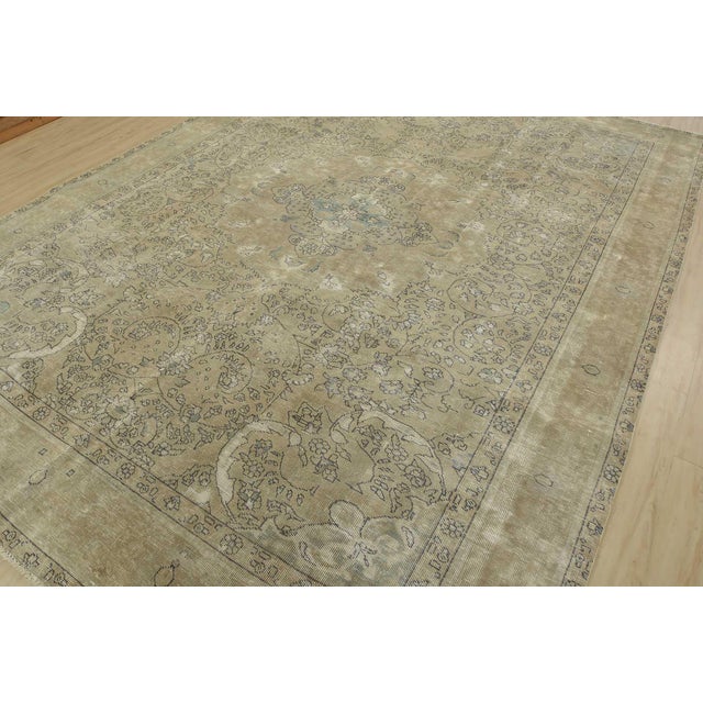 Farmhouse Tabriz Rug 9’8” X 12’6” Beige Wool Vintage Distressed Hand-Knotted Carpet For Sale - Image 3 of 15