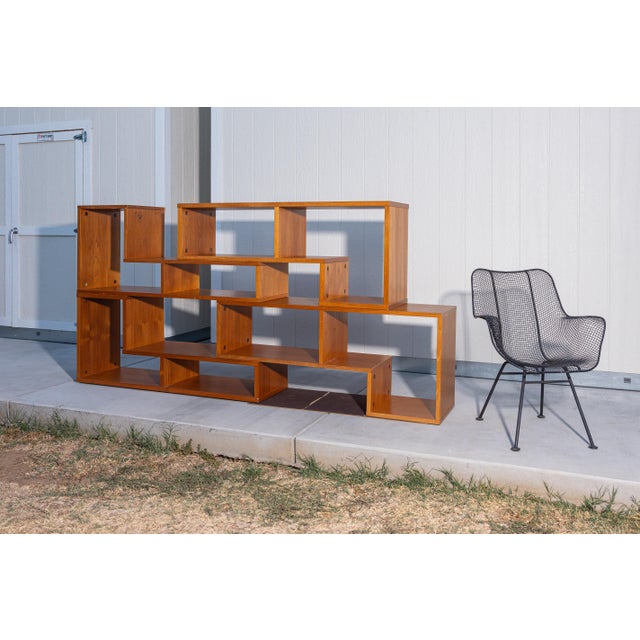 Burnt Orange Vintage Scandinavian Teak Modular Puzzle Wall Unit Room Divider, 4 Pieces For Sale - Image 8 of 18