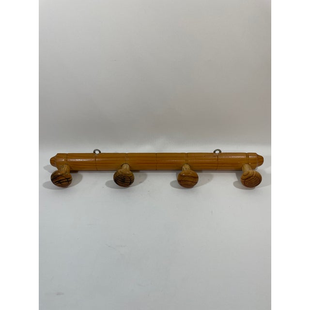 Vintage French Faux Bamboo Wooden 4 Peg Coat Hat Rack For Sale - Image 9 of 18