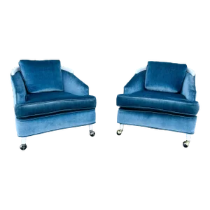 1960s Mid Century Modern Velvet Lounge Chairs - Set of 2