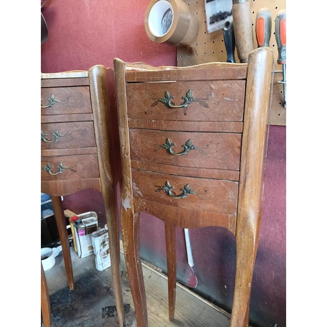 Pair of French Antique Narrow Rosewood Inlaid Side Tables Nightstands For Sale - Image 13 of 13