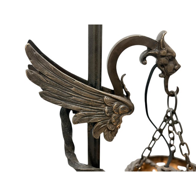 1910s Spanish Revival Cast Bronze Davenport Accent Floor Lamps with Flying Dragons, Twisted Tails - Restored Rewired For Sale - Image 11 of 16