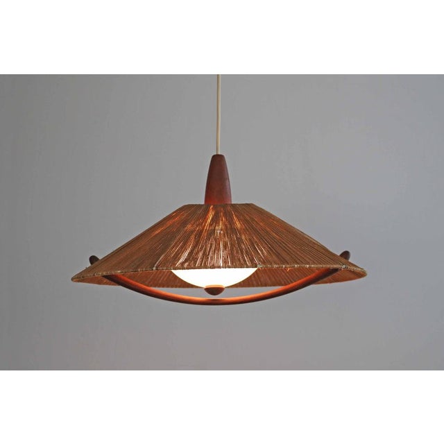 Danish Modern Teak Sisal Pendant Lamp from Temde Leuchten, 1960s For Sale - Image 6 of 11