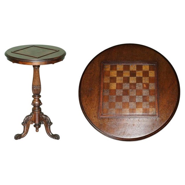 Antique Victorian Hand Carved Chess Table with Ornately Fluted Base For Sale - Image 12 of 12