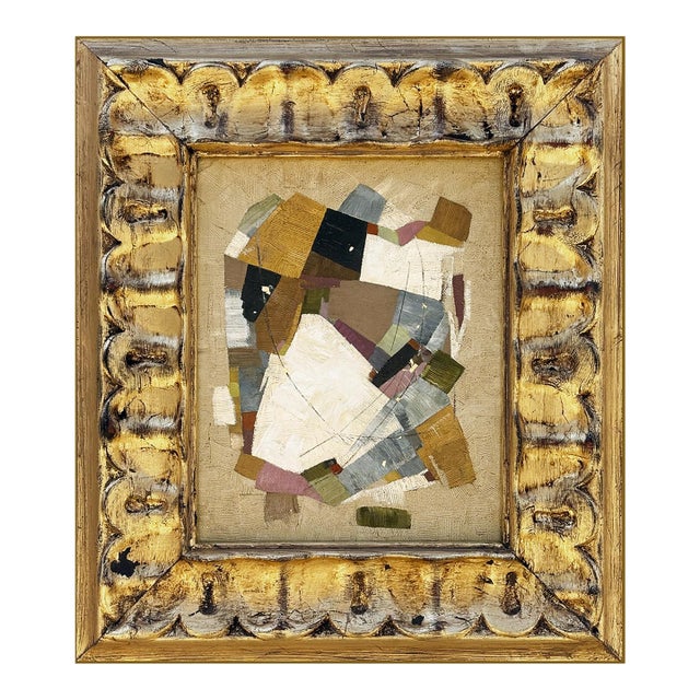 Contemporary Neutral Abstract Oil Painting in Vintage Gold Frame For Sale