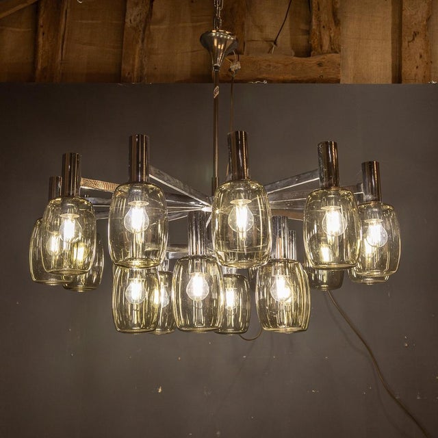 Vintage Italian Chrome and Smoked Glass Chandelier, 1970 For Sale - Image 13 of 17
