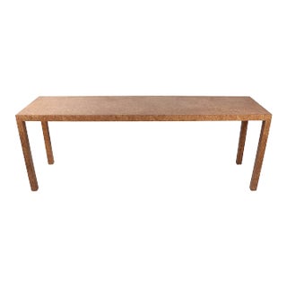 Extra Long Mid Century Faux Burl Formica Parsons Style Console Table C. 1970's For Sale