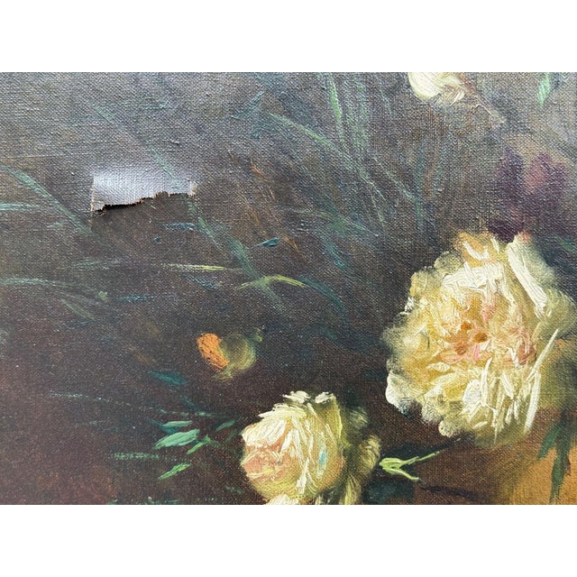 Floral Still Life, Oil on Canvas, a Fallen Vase With Flowers, American, 1920s For Sale In New York - Image 6 of 9