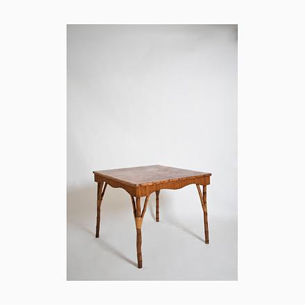 Wood Rattan Square Game Table, 1950s For Sale - Image 7 of 7