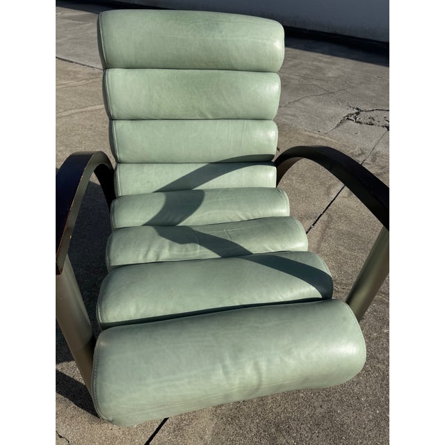 Mint Attributed to Jay Spectre Eclipse Lounge Chair for Century – Postmodern Chrome Armchair – Mint Green Leather Sculptural Chair – 1980s Designer Seating For Sale - Image 8 of 12