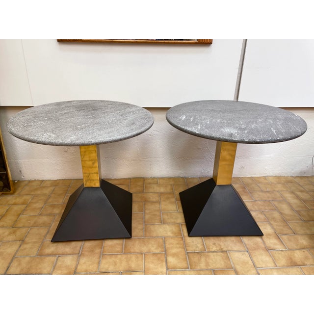 1980s Italian Gray Granite and Brass Side Tables - a Pair For Sale - Image 11 of 11