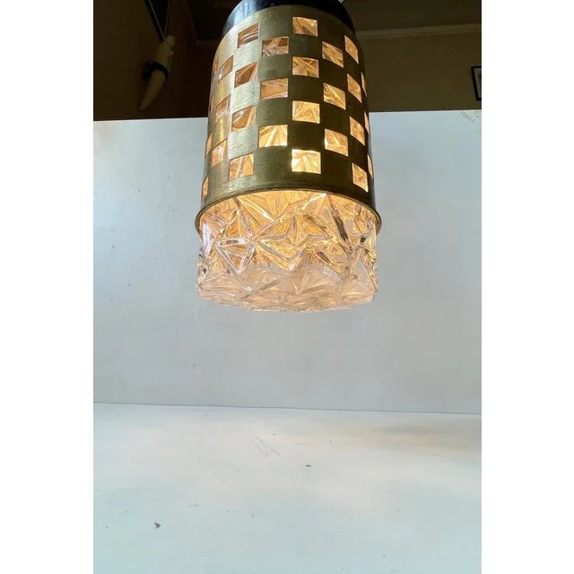 1960s Mid-Century Glass and Brass Pendant Lamp from Bünte & Remmler, 1960s For Sale - Image 5 of 7