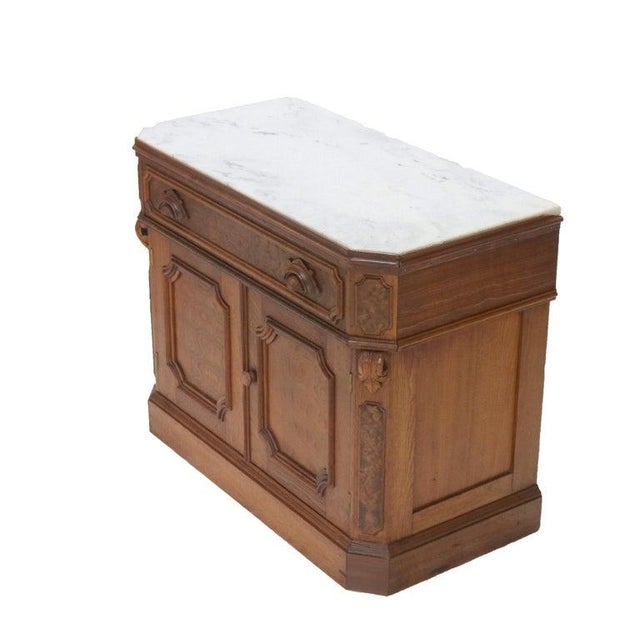 Victorian Carved Walnut & Burl Marble Top Commode C1890 For Sale - Image 13 of 18
