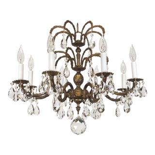Antique 8 Arm Sensational Dark Patina Brass Cut Lead Glass Crystal Chandelier For Sale