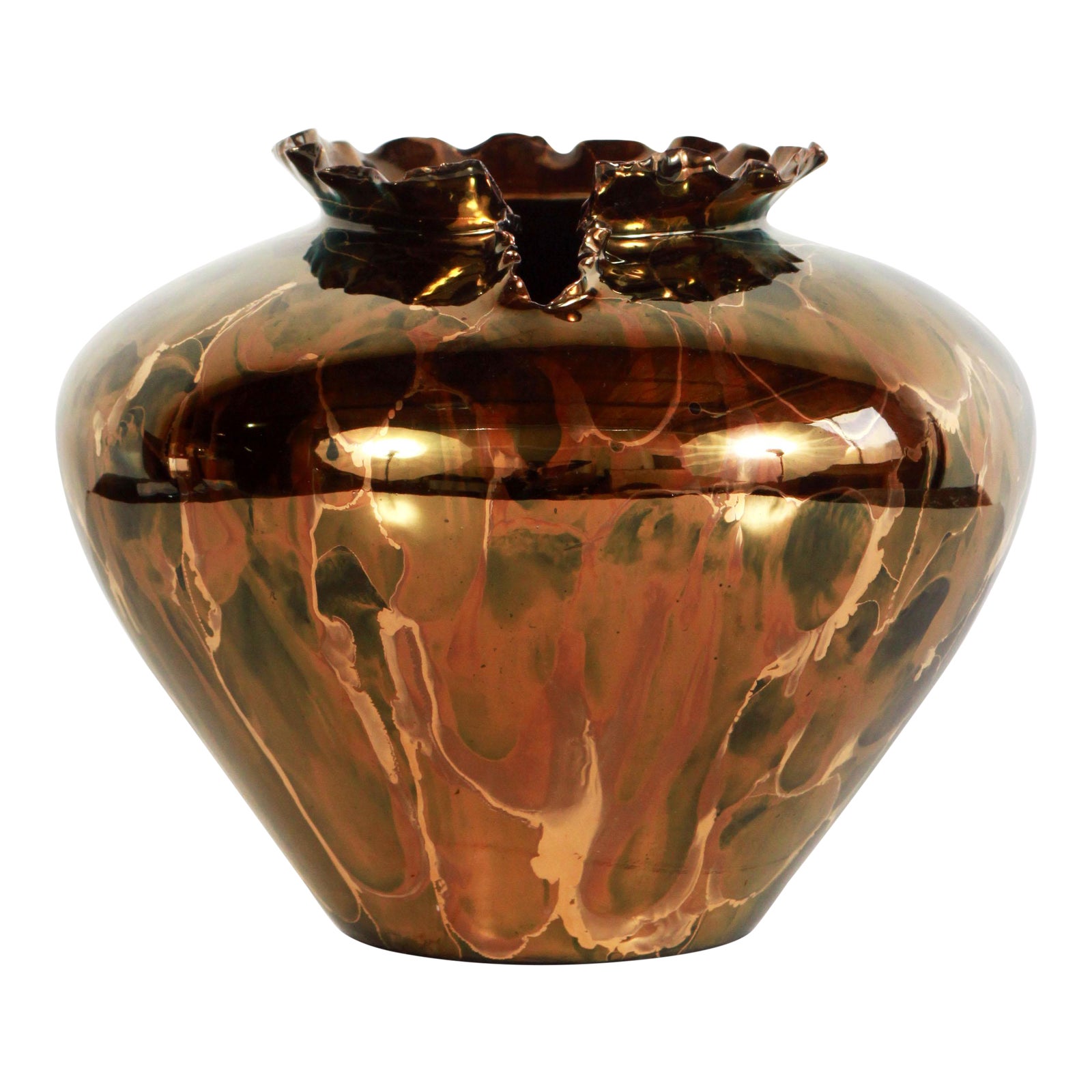 1980s Van Teal Metallic Copper Art Pottery Bulbous Form Vase Chairish