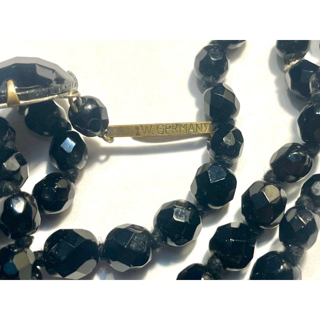 Mid-Century Modern MCM Jewelry Marked West Germany Three Strand Jet Glass Necklace For Sale - Image 3 of 5