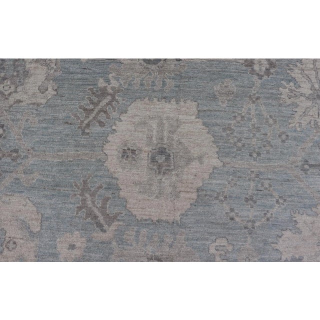 2020s Modern Oushak With Floral and Tribal Motifs With Cream, Gray and Powder Blue For Sale - Image 4 of 13