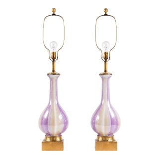 Mid-Century Modern Italian Blown Glass Table Lamps With Giltwood Bases, Pair For Sale